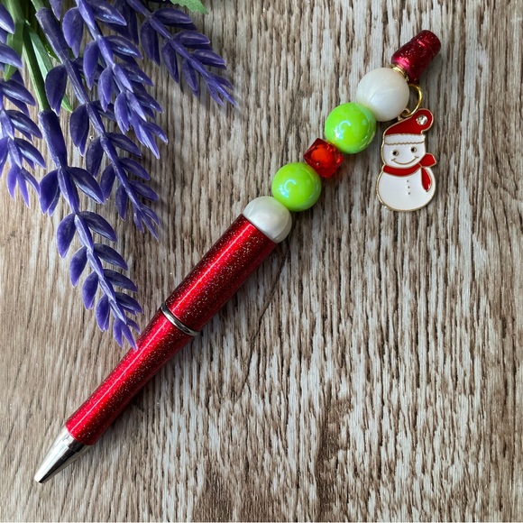 Handcrafted Deer Snowman Pens Beaded Unique Artisan Gifts Office Accessories - Picture 4 of 7